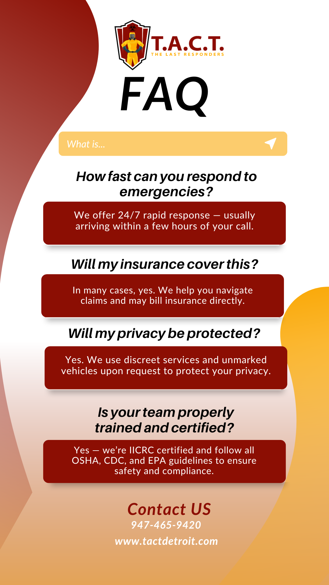 T.A.C.T. Detroit’s Essential FAQ for Emergency Cleanup Services